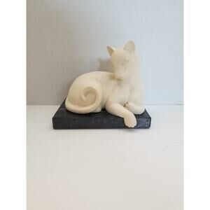 Vintage White Siamese Cat Book End With Heavy Marble Base Crowning Touch